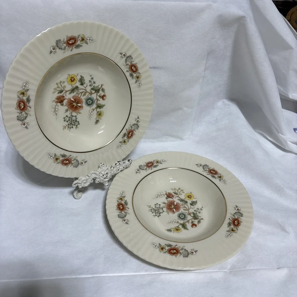LENOX CHINA TEMPLE BLOSSOM RIMMED SOUP BOWL SET OF 2